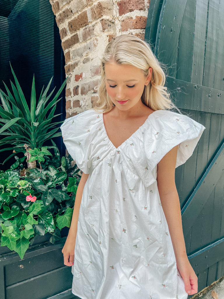 Flora Dress - Blonde Palm Boutique- White Floral Embroidered Summer Dress