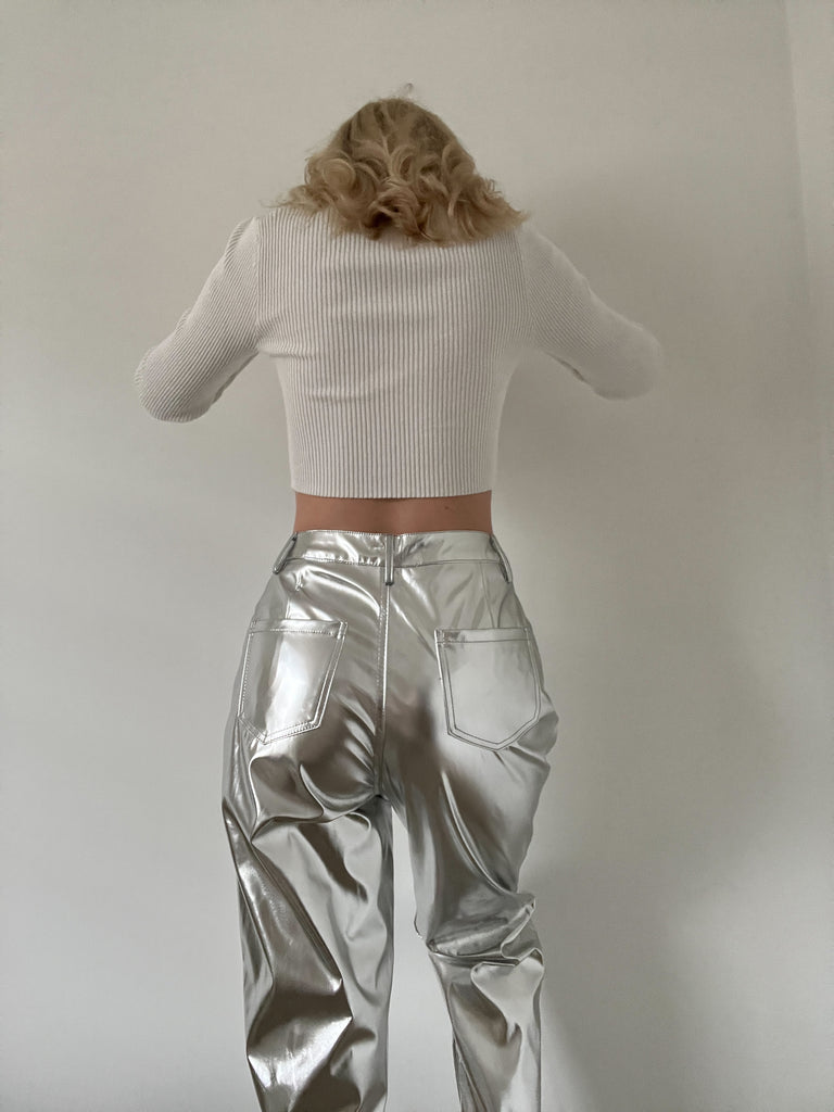 Blonde Palm - Liza Metallic Pants - Silver Metallic Pants